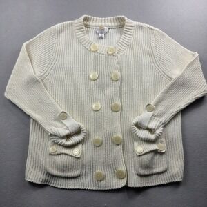 Talbots‎ Woman Petites 3X Cardigan Sweater Cream Heavy Cotton Double Breasted